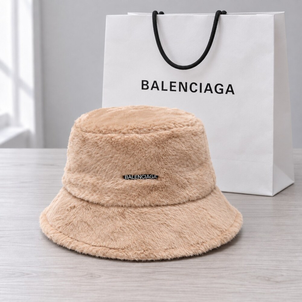 Balenciaga Beige Faux Fur Bucket Hat